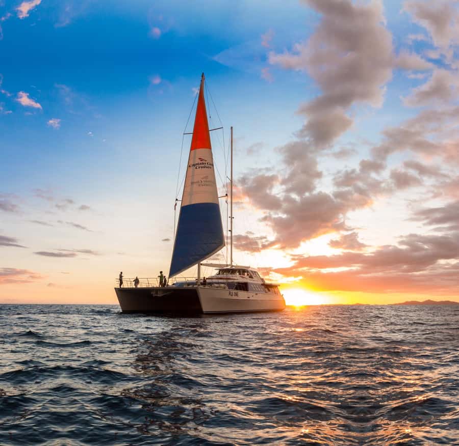 Fiji: Captain Cook Cruises Sunset Dinner Cruise - Sailing out from Denarau Island